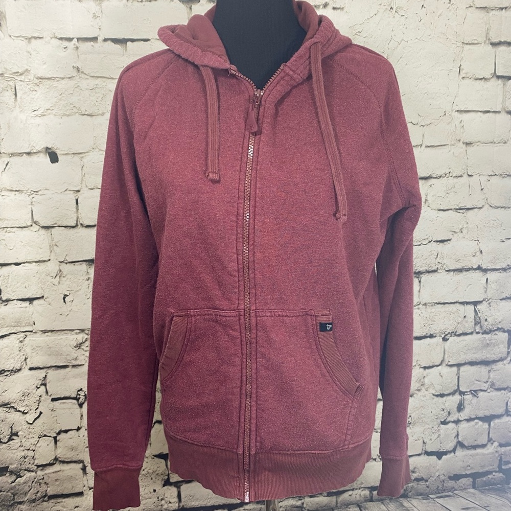 PACT Organic S/M Zip-Up Hoodie Hooded Sweatshirt, Dark/Brick Red